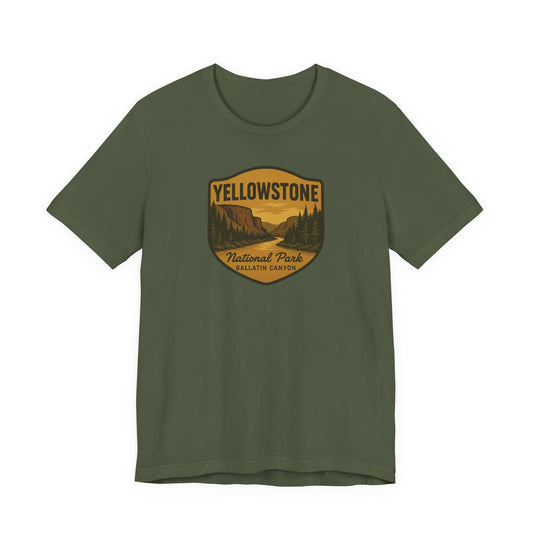 Military Green Yellowstone National Park Gallatin Canyon Men's Casual Short Sleeve Tee