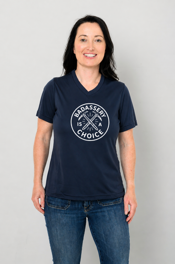 "Badassery Is a Choice" Emblem Women's Activewear V-Neck Tee