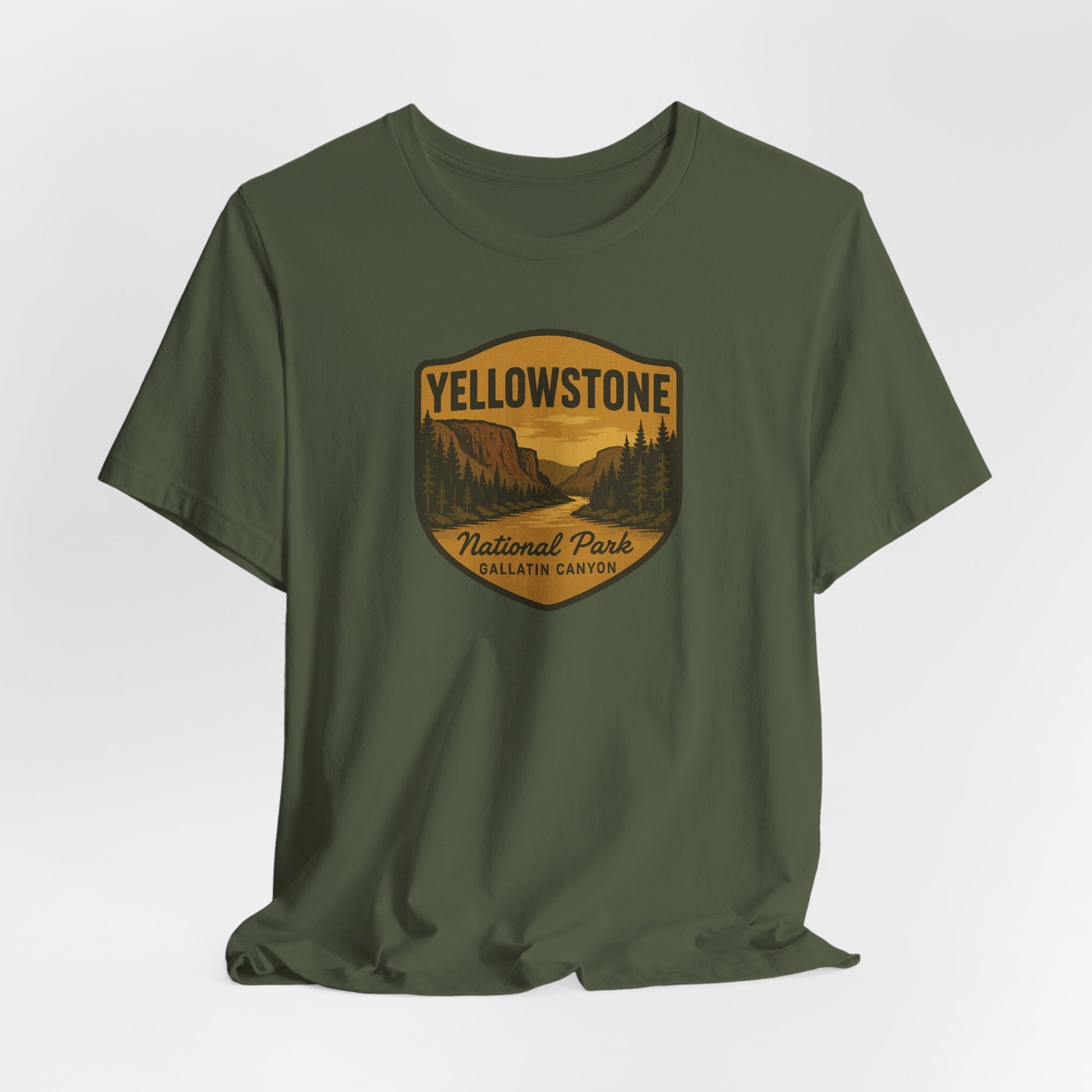Military Green Yellowstone National Park Gallatin Canyon Men's Casual Tee